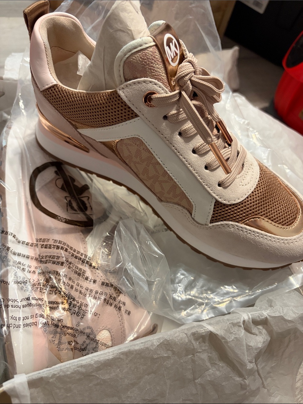 Michael Kors Rose Gold and Beige Women's Trainer Sneaker